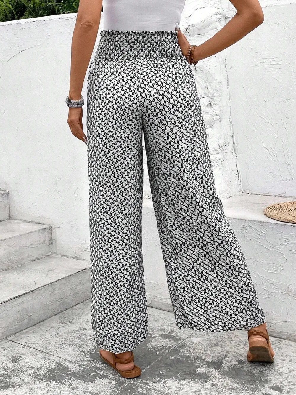 Tied Printed Wide Leg Pants, image 6