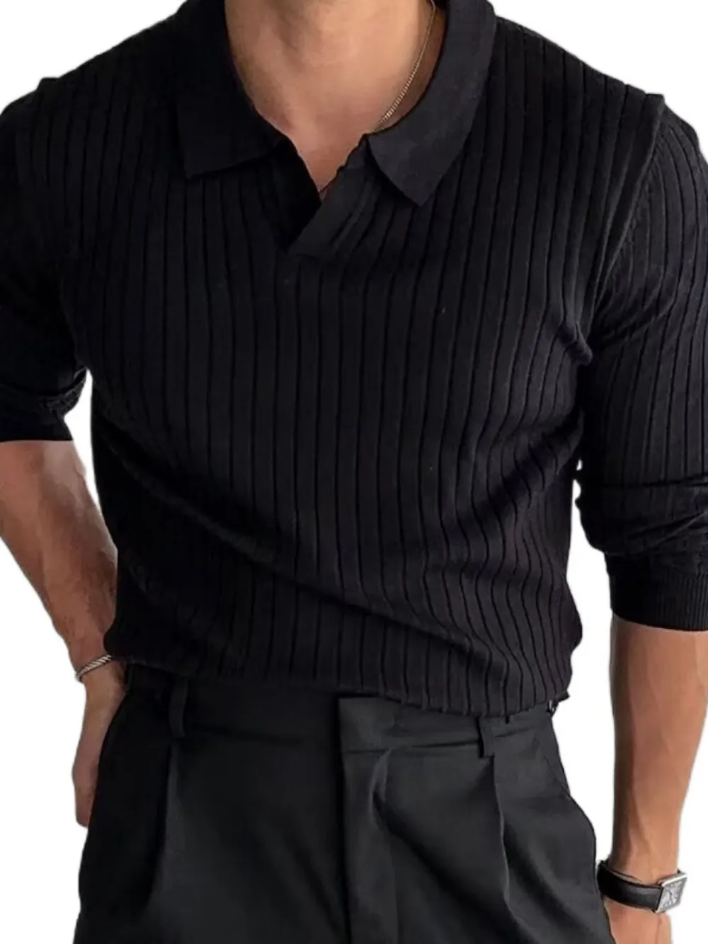 Men's Plus Size Collared Neck Long Sleeve Polo, image 5