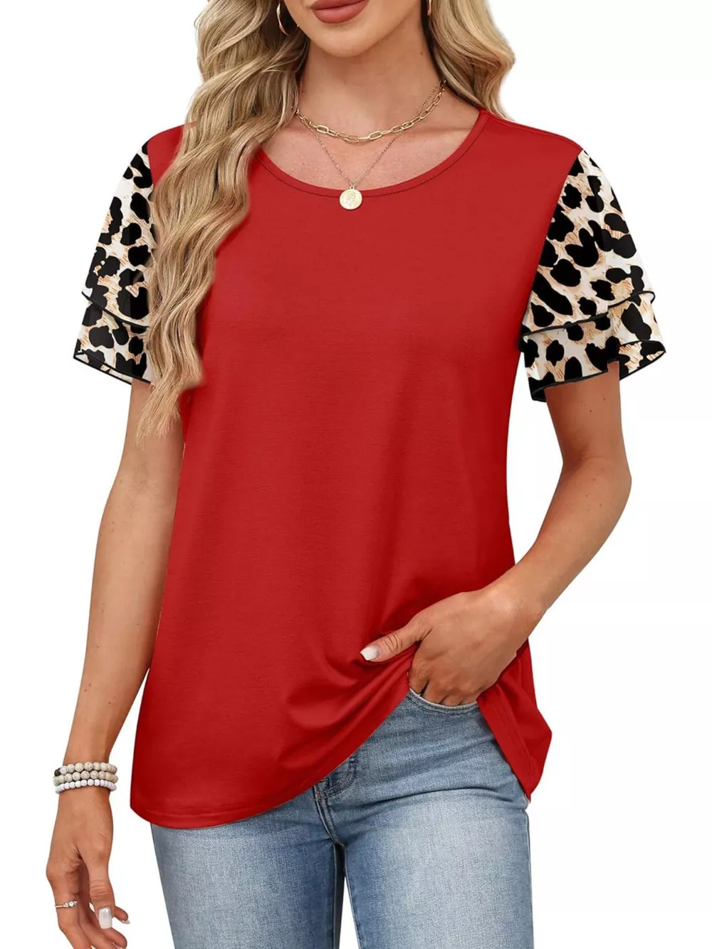 Layered Short Sleeve Round Neck T-Shirt, image 5