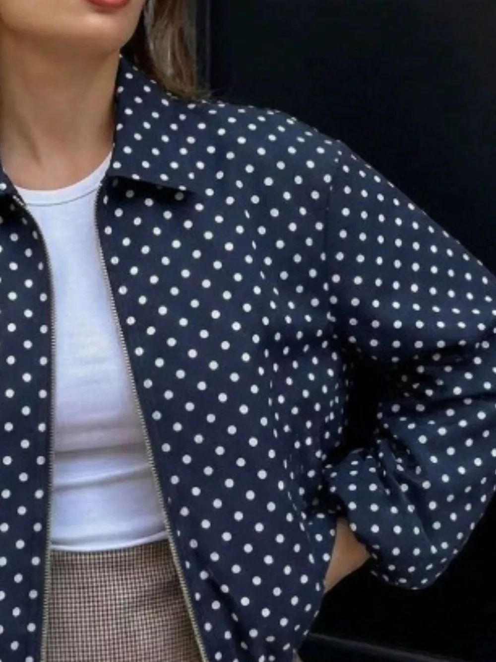 Polka Dot Casual Zip-Up Jacket, image 17