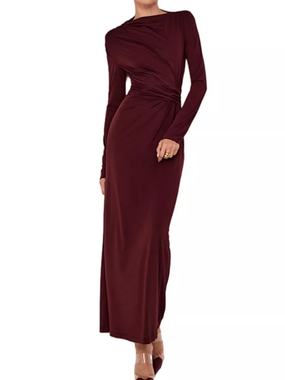 Ruched Long Sleeve Bodycon Maxi Dress, image 8
