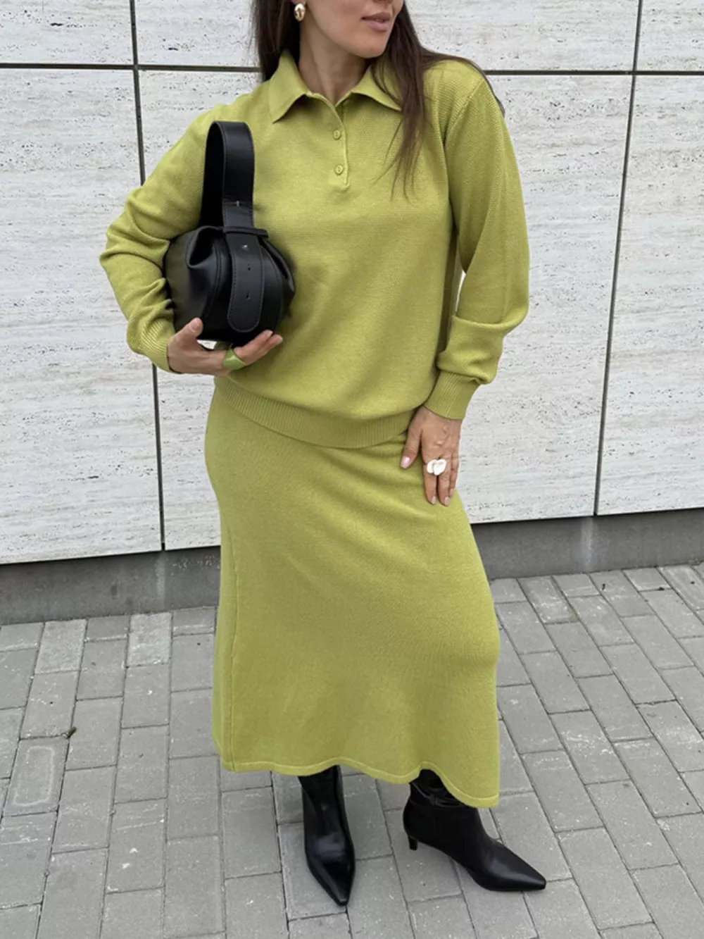 Polo Collar Top and Pants or Skirt Knit Set, image 25