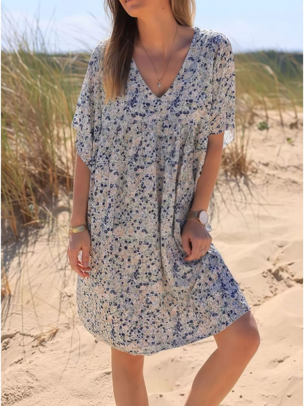 Plus Size Floral Print V-Neck Loose Fit Dress, image 2