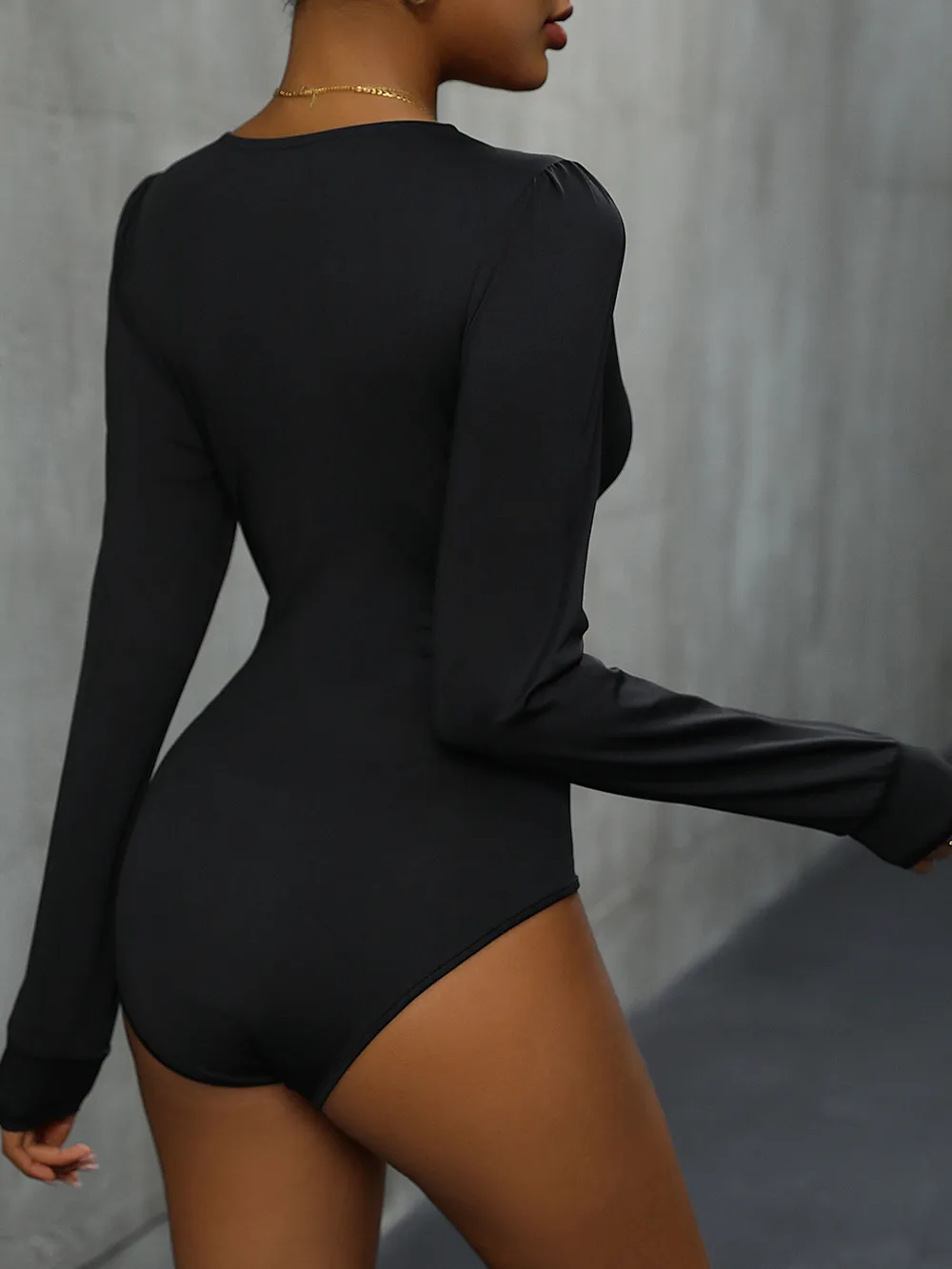 Lace Detail Plunge Long Sleeve Bodysuit, image 9