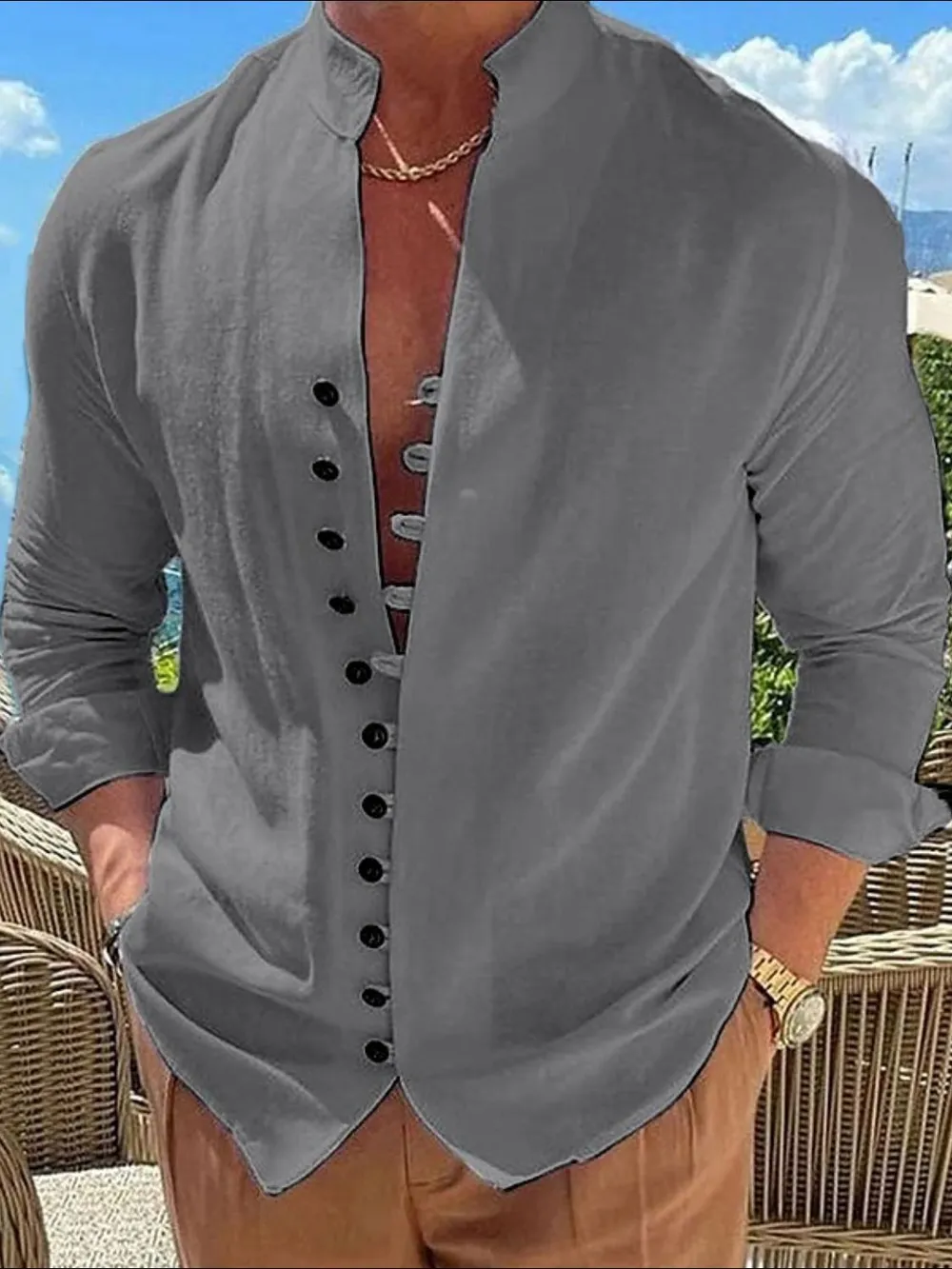 Men's Full Size Button Front Long Sleeve Shirt Plus Size, image 8