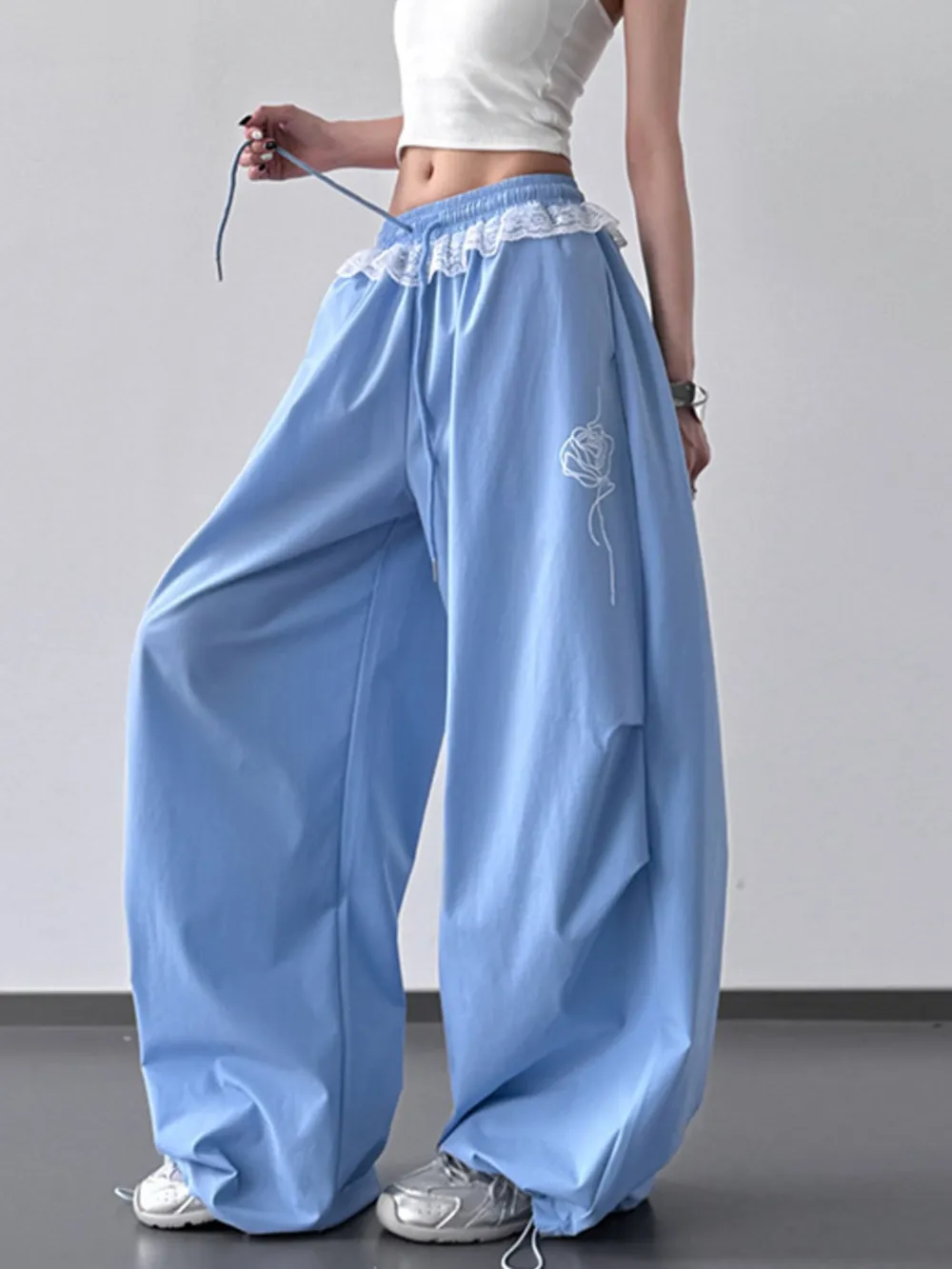Drawstring Lace Detail Wide Leg Pants, image 5