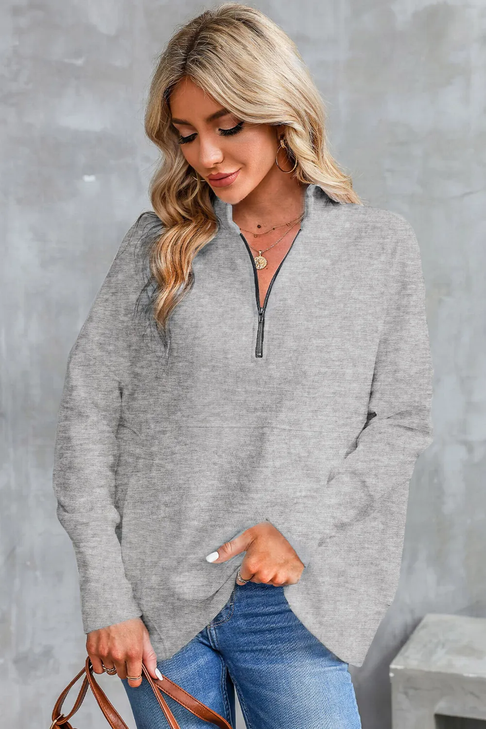 Half Zip Pocketed Dropped Shoulder Sweatshirt, image 6