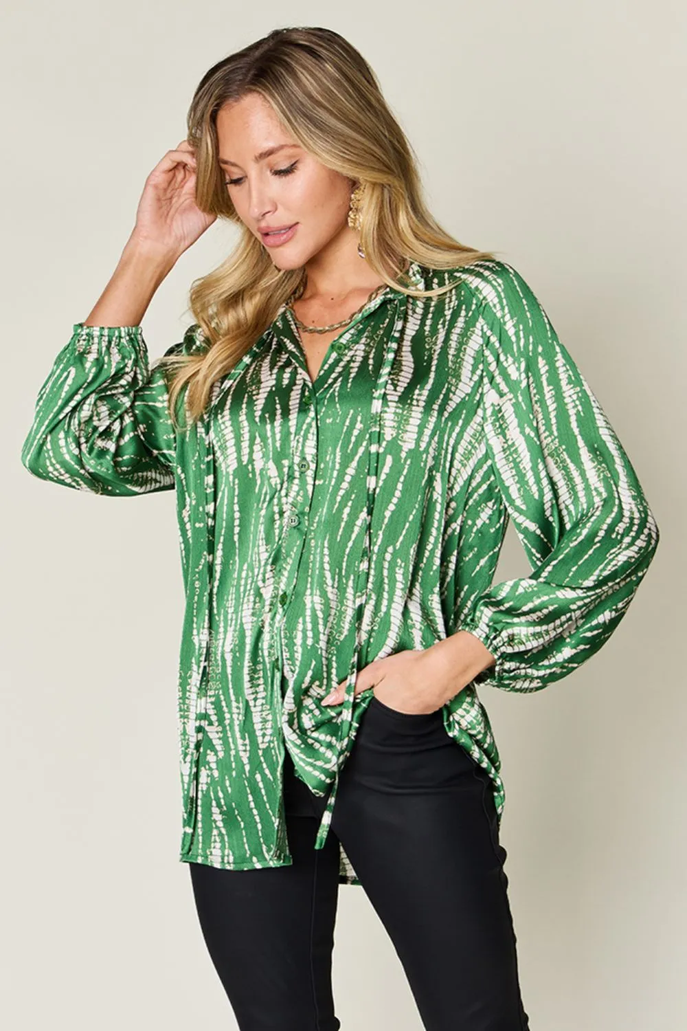 Full Size Printed Button Up Long Sleeve Shirt, image 22