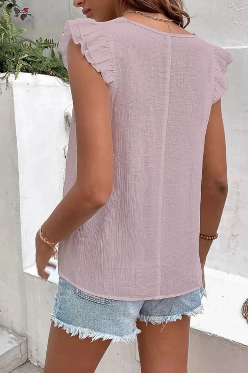 Full Size Ruffled V-Neck Cap Sleeve Blouse, image 15