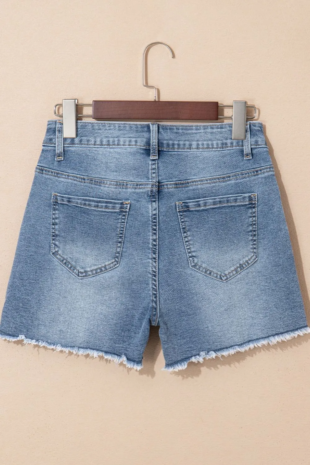 Pearl Beaded Raw Hem Wash Denim Shorts, image 2