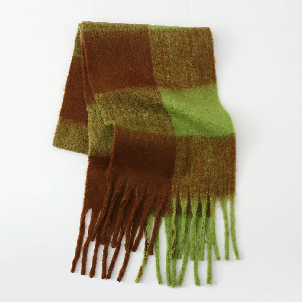 Fringe Contrast Plaid Polyester Scarf, image 5