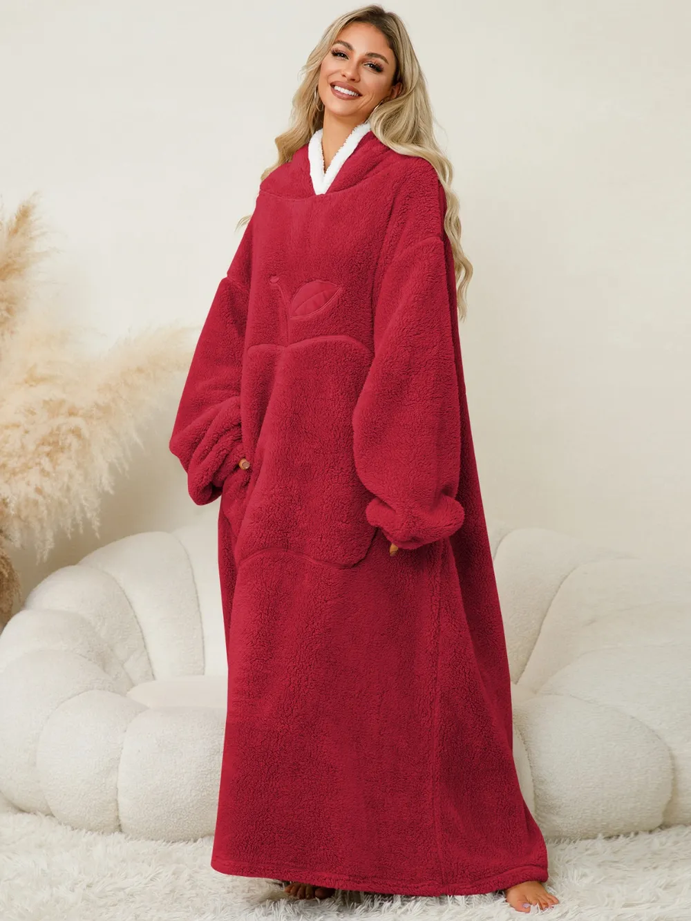 Pocketed Contrast Long Sleeve Hooded Lounge Dress, image 6