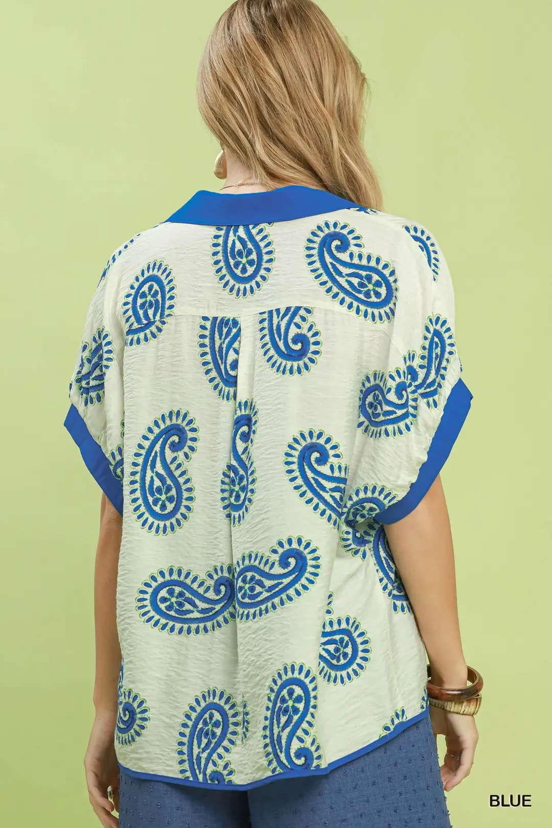 Paisley Print Contrast Trim Top, image 3