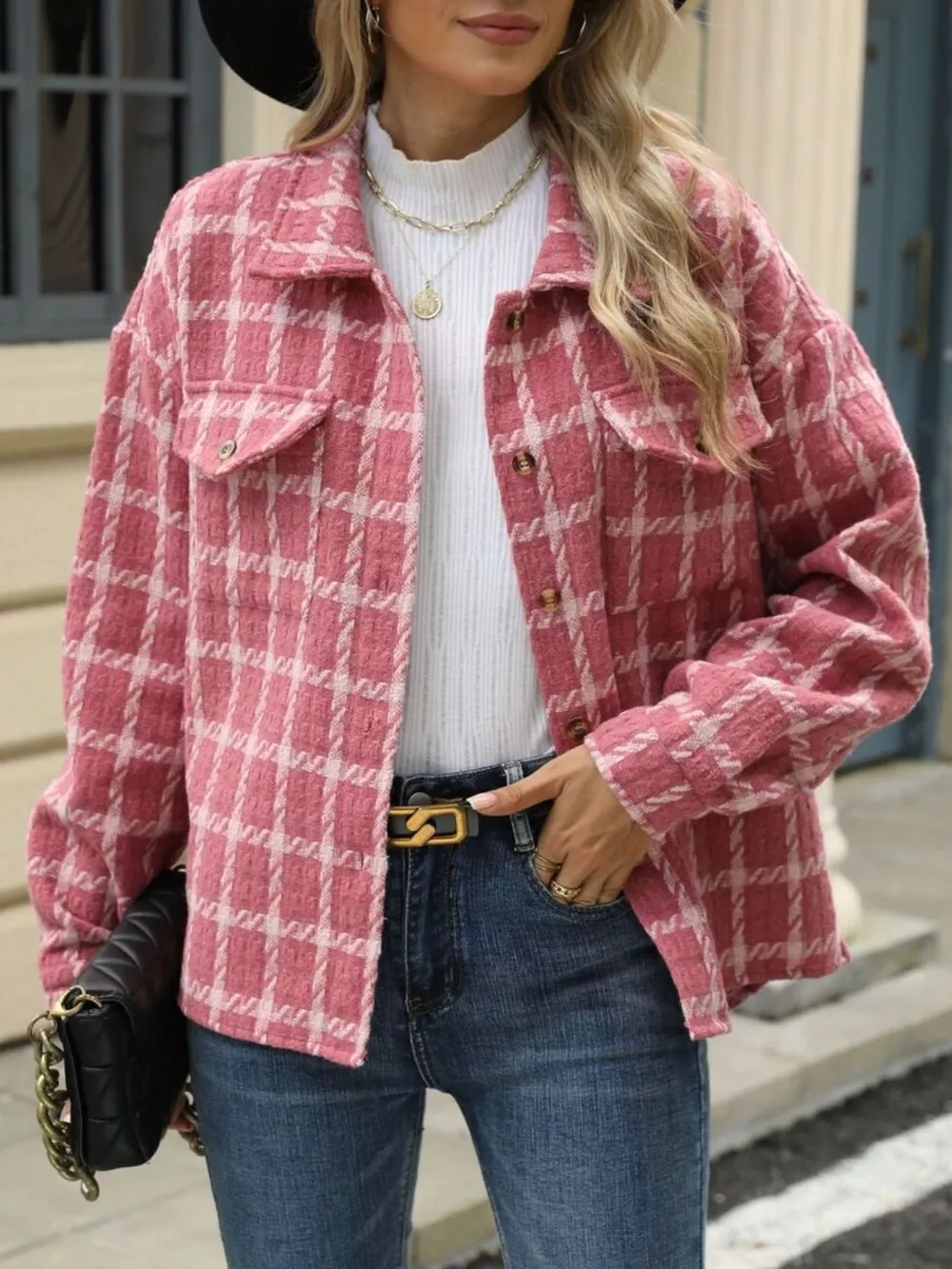 Plaid Button Up Long Sleeve Jacket, image 9