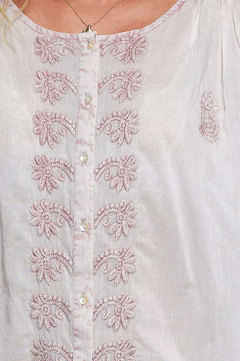 POL Embroidered Gathered Shoulder Long Sleeve Shirt, image 8