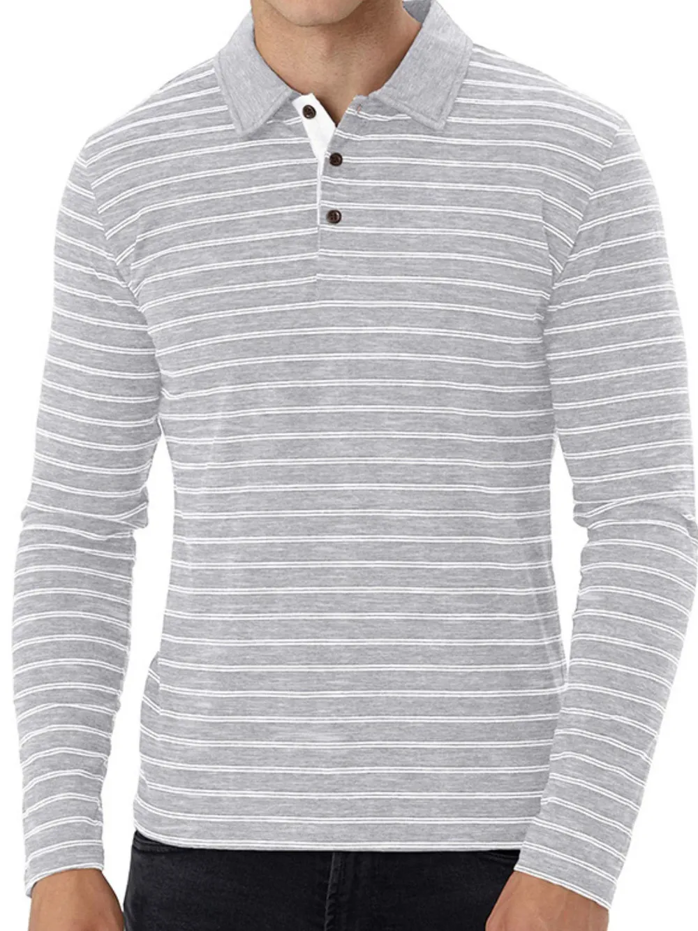 Men's Striped Long Sleeve Polo Shirt, image 2