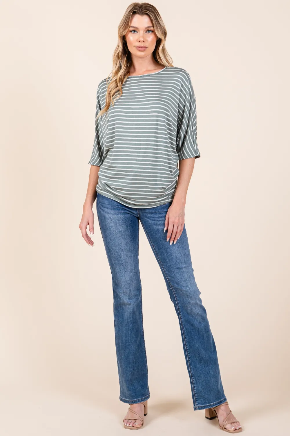Striped Boat Neck Dolman Sleeve Top, image 2