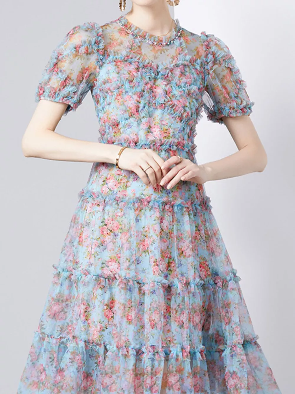 Frill Floral Print Short Sleeve Dress, image 6