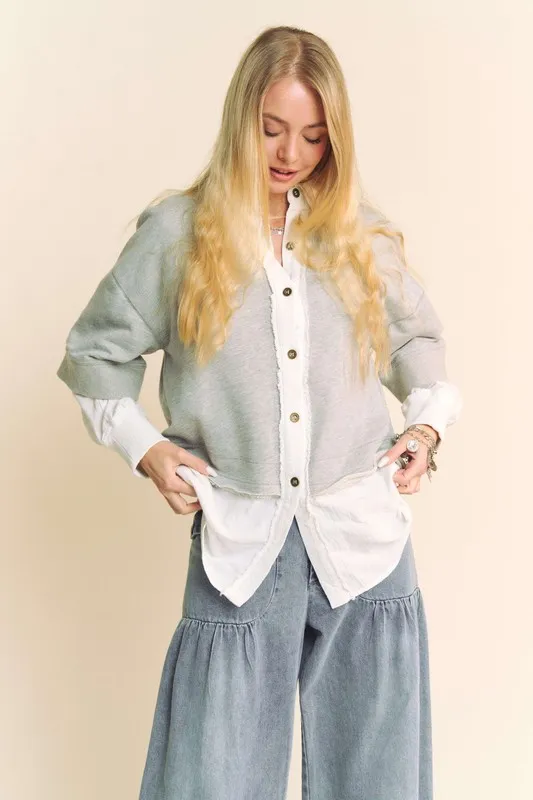 Faux Layered French Terry Contrast Top