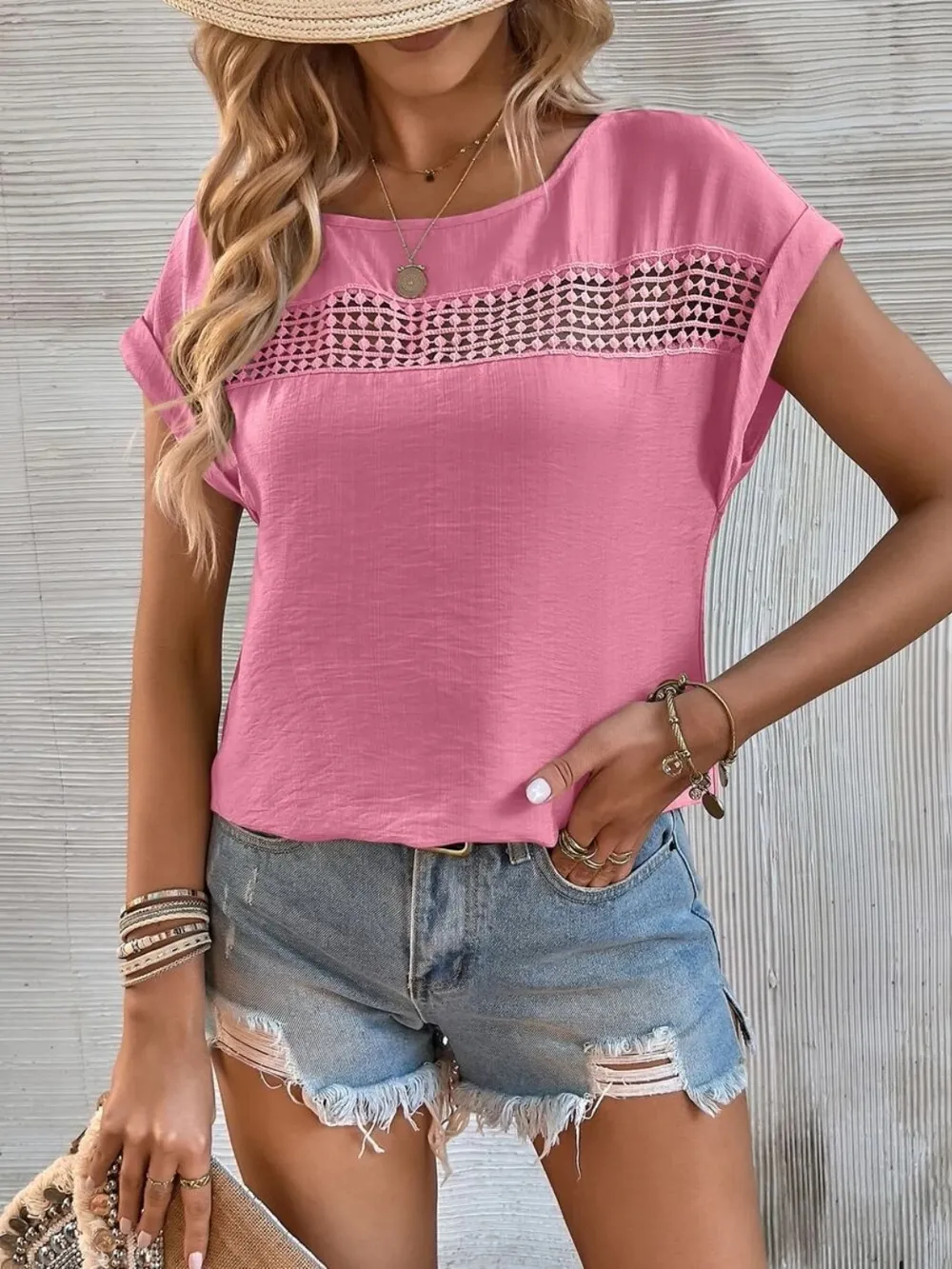 Cutout Round Neck Short Sleeve Top, image 14