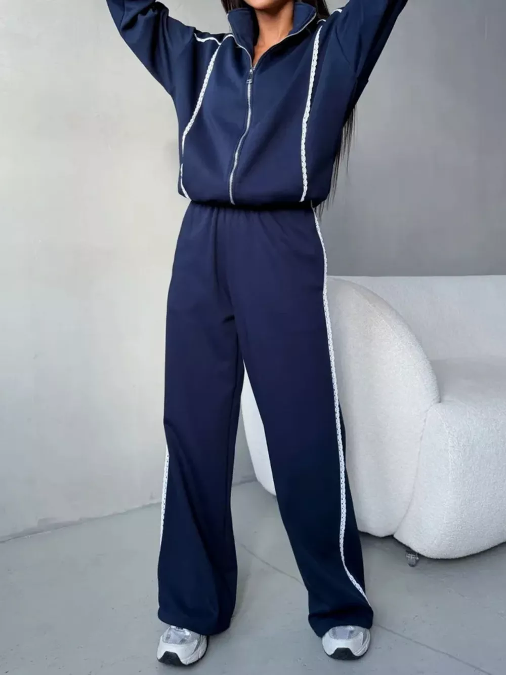Zip-Up Jacket and Wide-Leg Pants Set, image 14