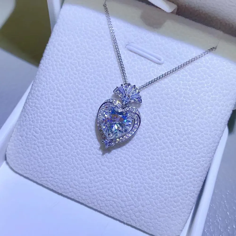 3 Carat Moissanite 925 Sterling Silver Heart Pendant Necklace, image 3