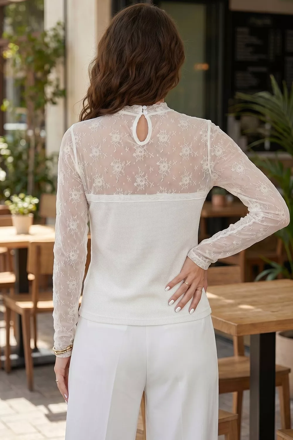 Lace Mesh Long Sleeve Top, image 4