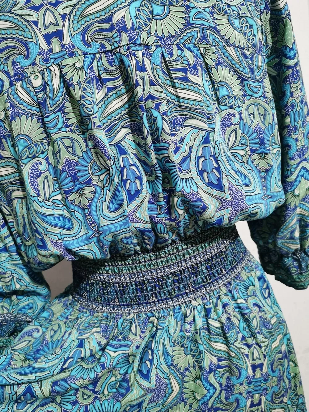 Paisley Print Half Sleeve Slit Midi Dress, image 3