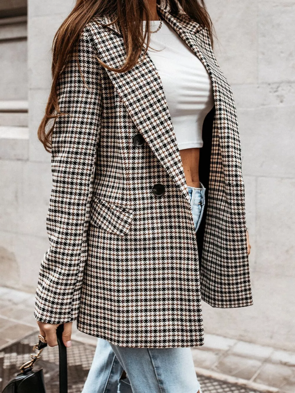 Classic Houndstooth Double-Breasted Blazer, image 5