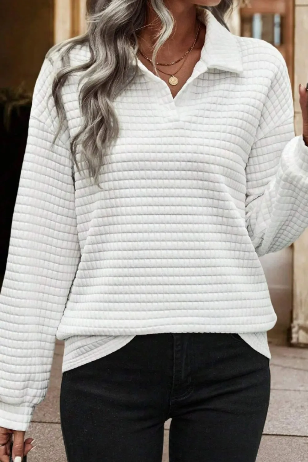 Texture Johnny Collar Long Sleeve Sweatshirt, image 3