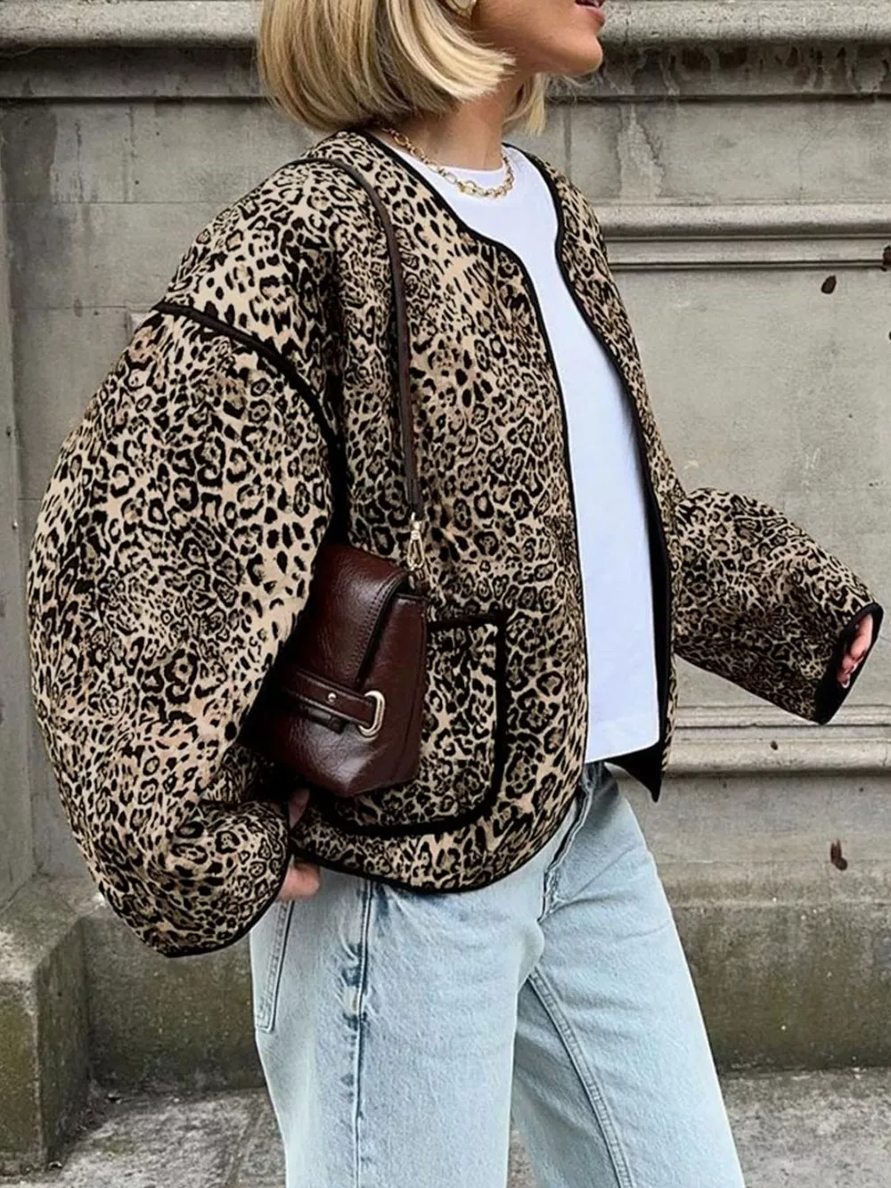 Leopard Open Front Long Sleeve Jacket, image 6