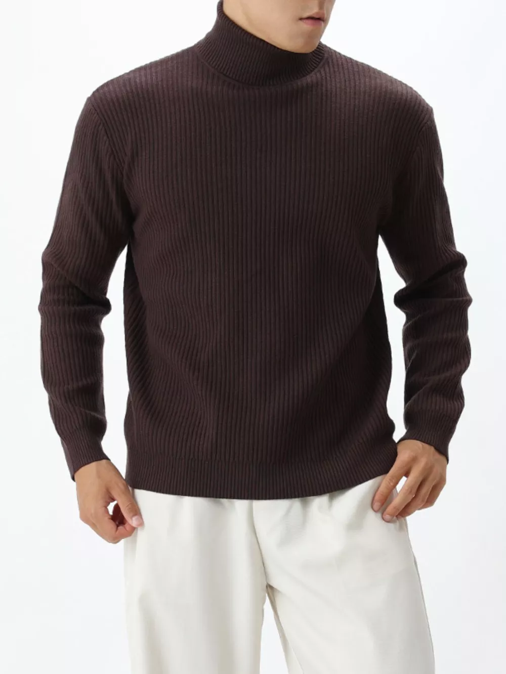 Men's Plus Size Ribbed Knit Turtleneck Sweater, image 13