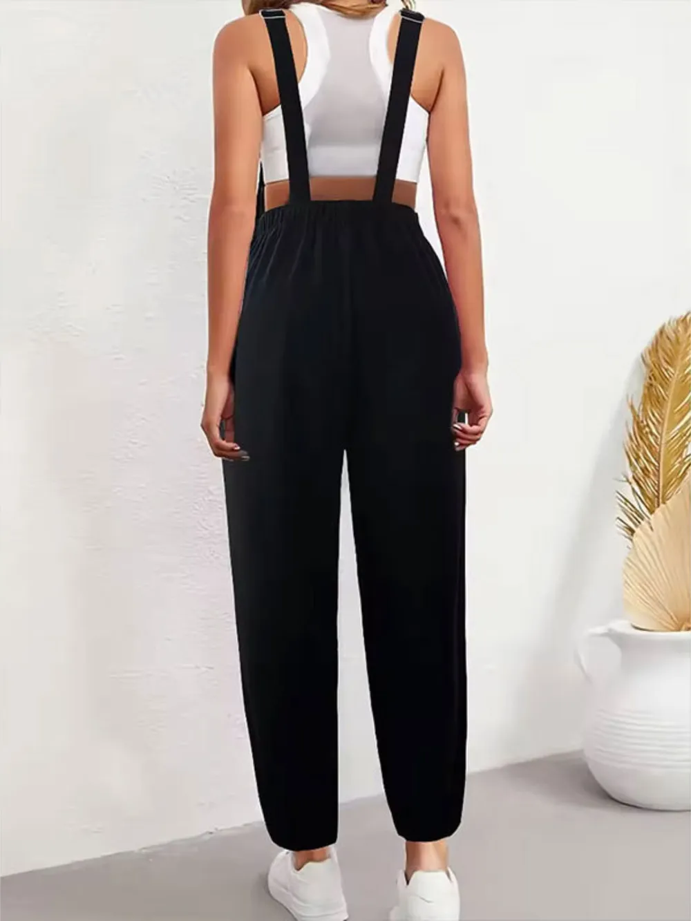 Embroidered Sunflower Wide Strap Overalls with Pockets, image 3