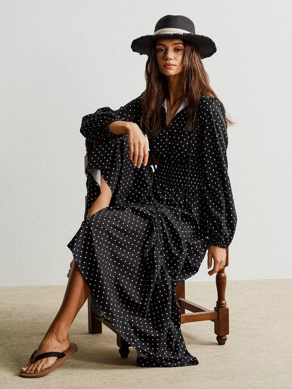 Polka Dot Long Sleeve Maxi Dress, image 4