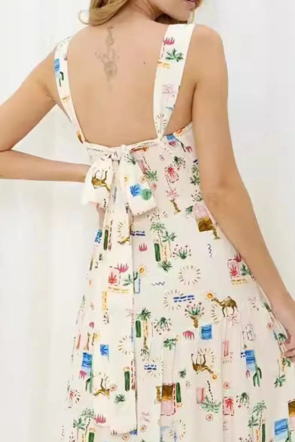 Printed Square Neck Wide Strap Maxi Dress, image 8