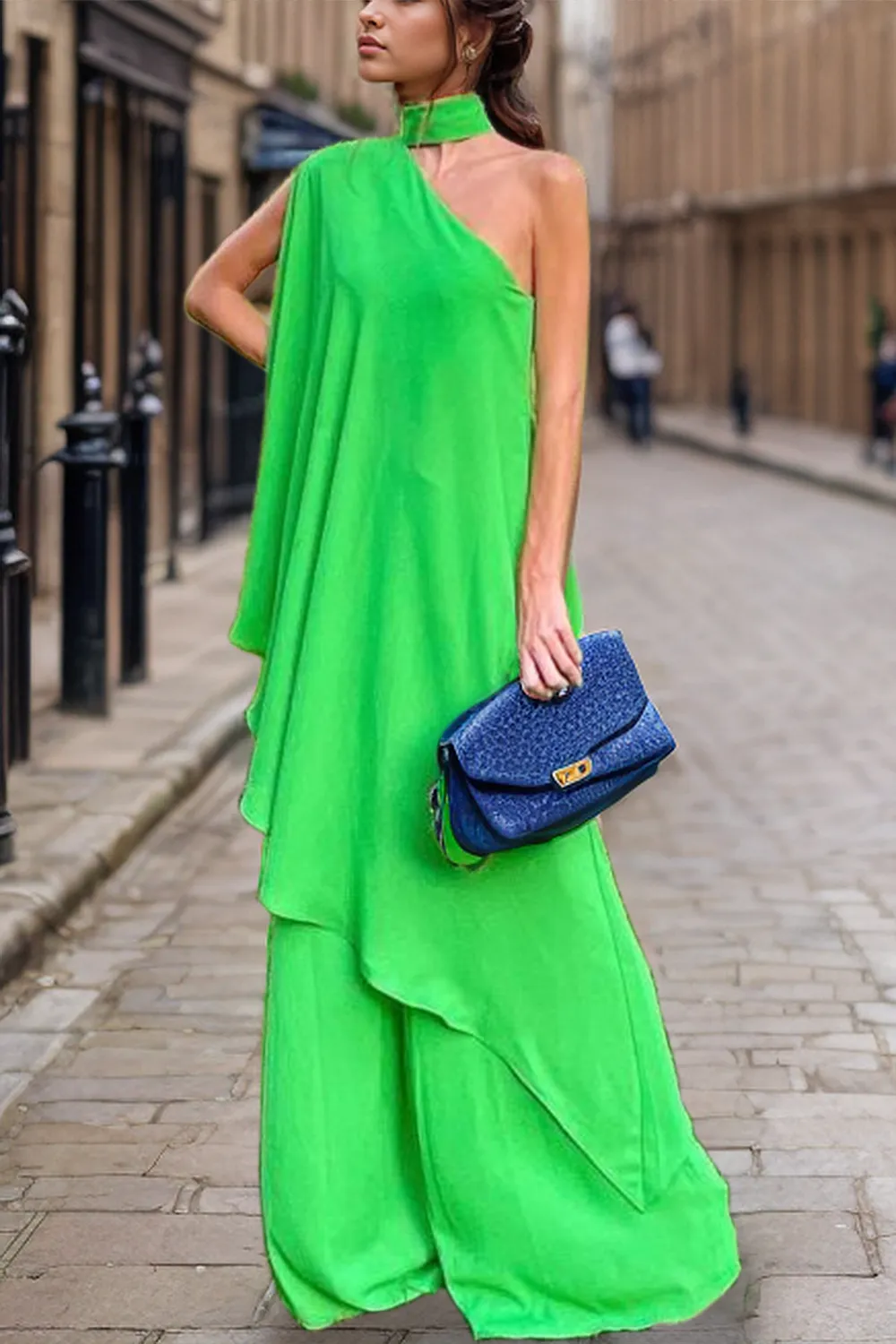 Mock Neck Single Shoulder Top and Pants Set, image 5