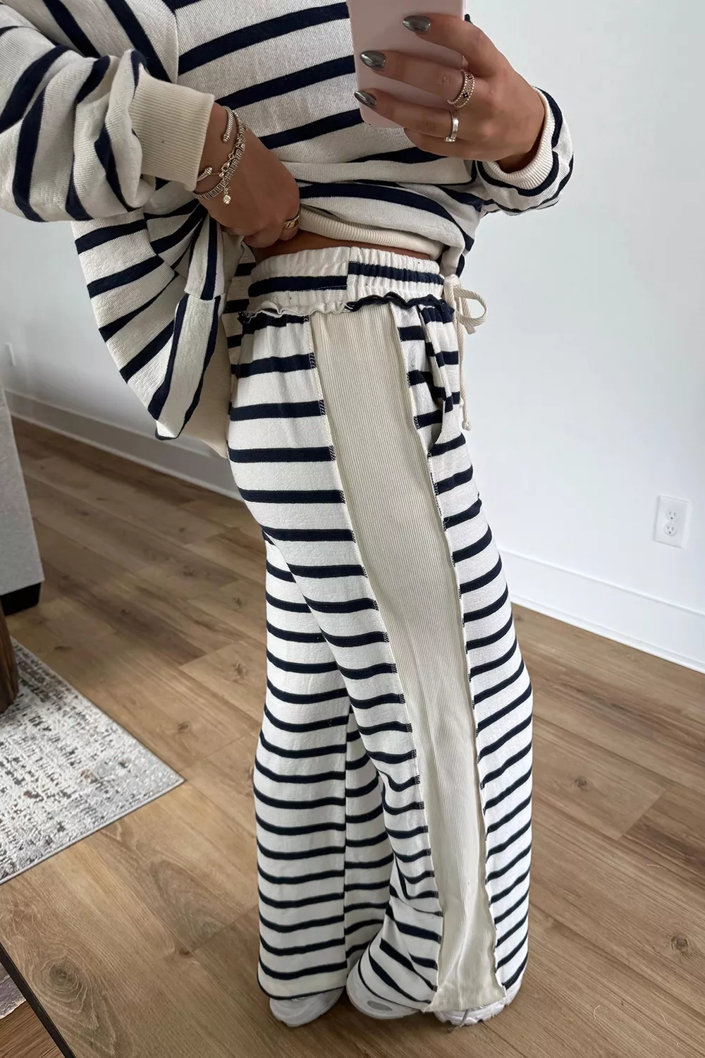 Striped Long Sleeve Top and Wide-Leg Pants Set, image 4