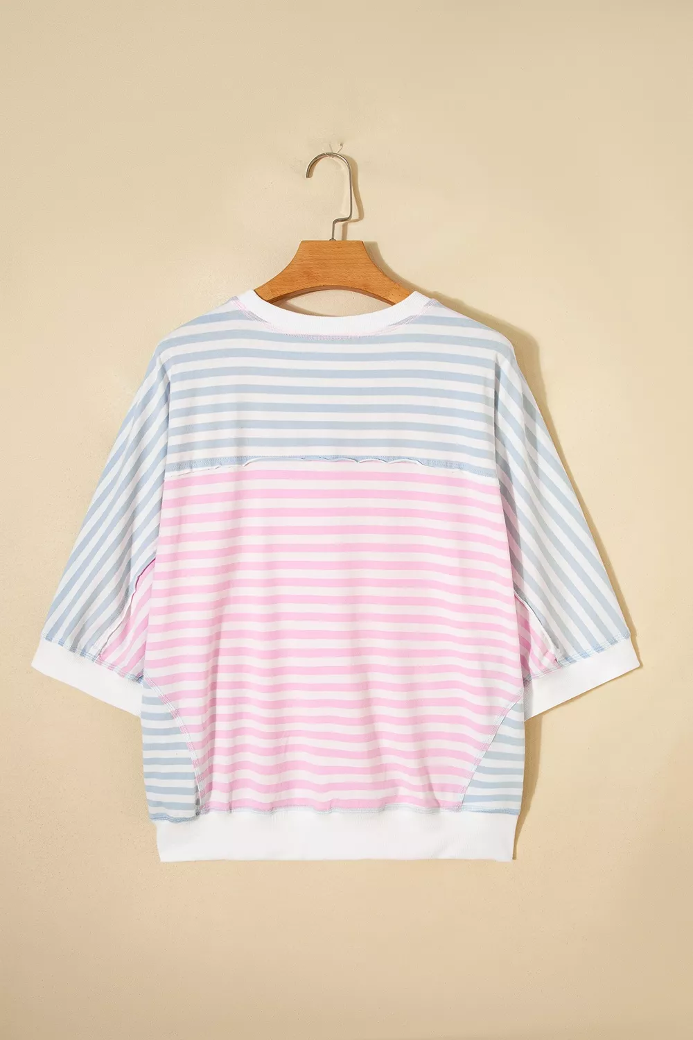 Casual Stripe Oversize Dolman Sleeve Patchwork T Shirt, image 4
