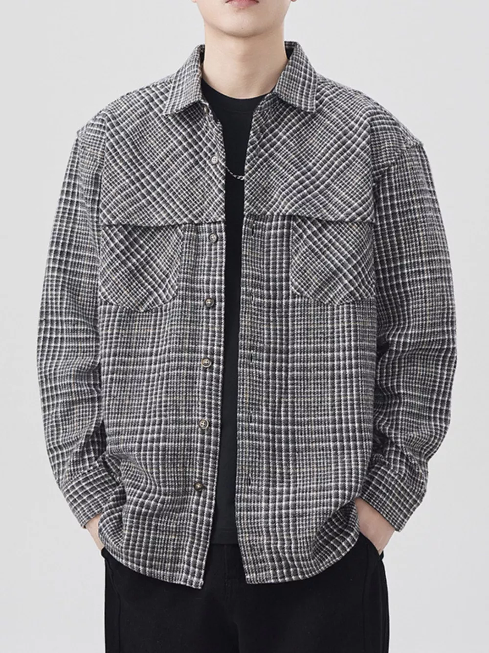 Men's Plus Size Plaid Button Up Long Sleeve Shirt