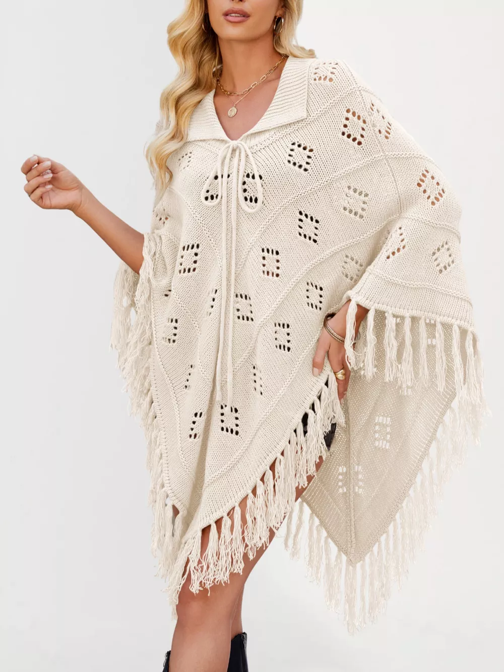 Fringe Openwork Knit Cover Up, image 3