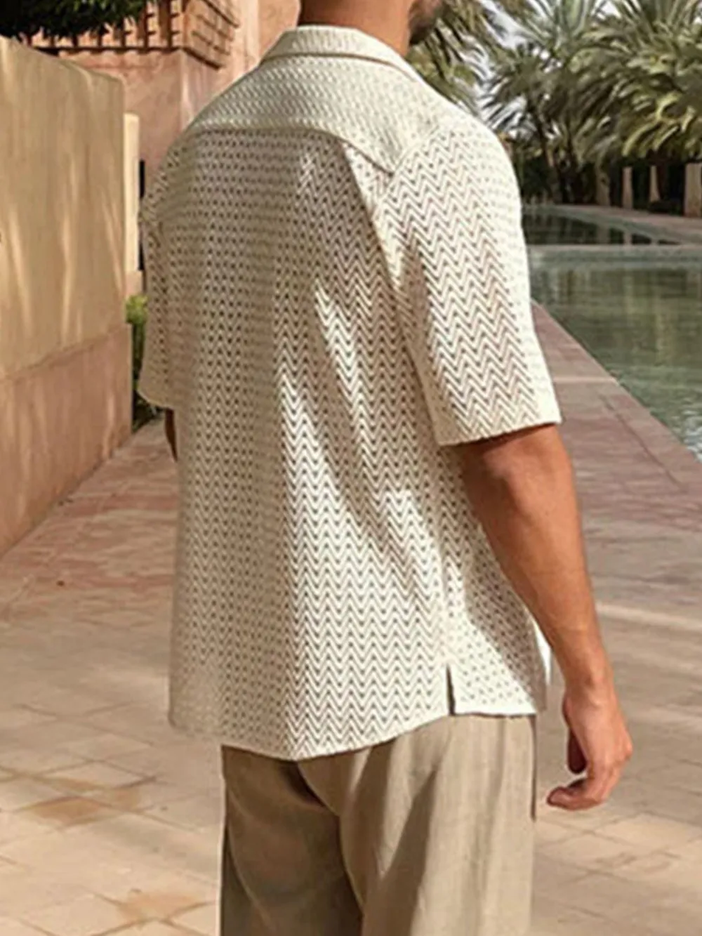 Men's Plus Size Herringbone Eyelet Button Down Knit Shirt, image 4
