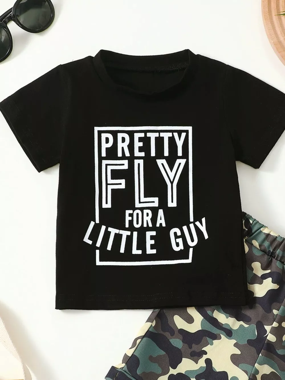 Children's Letter Graphic Tee and Camouflage Shorts Set, image 8