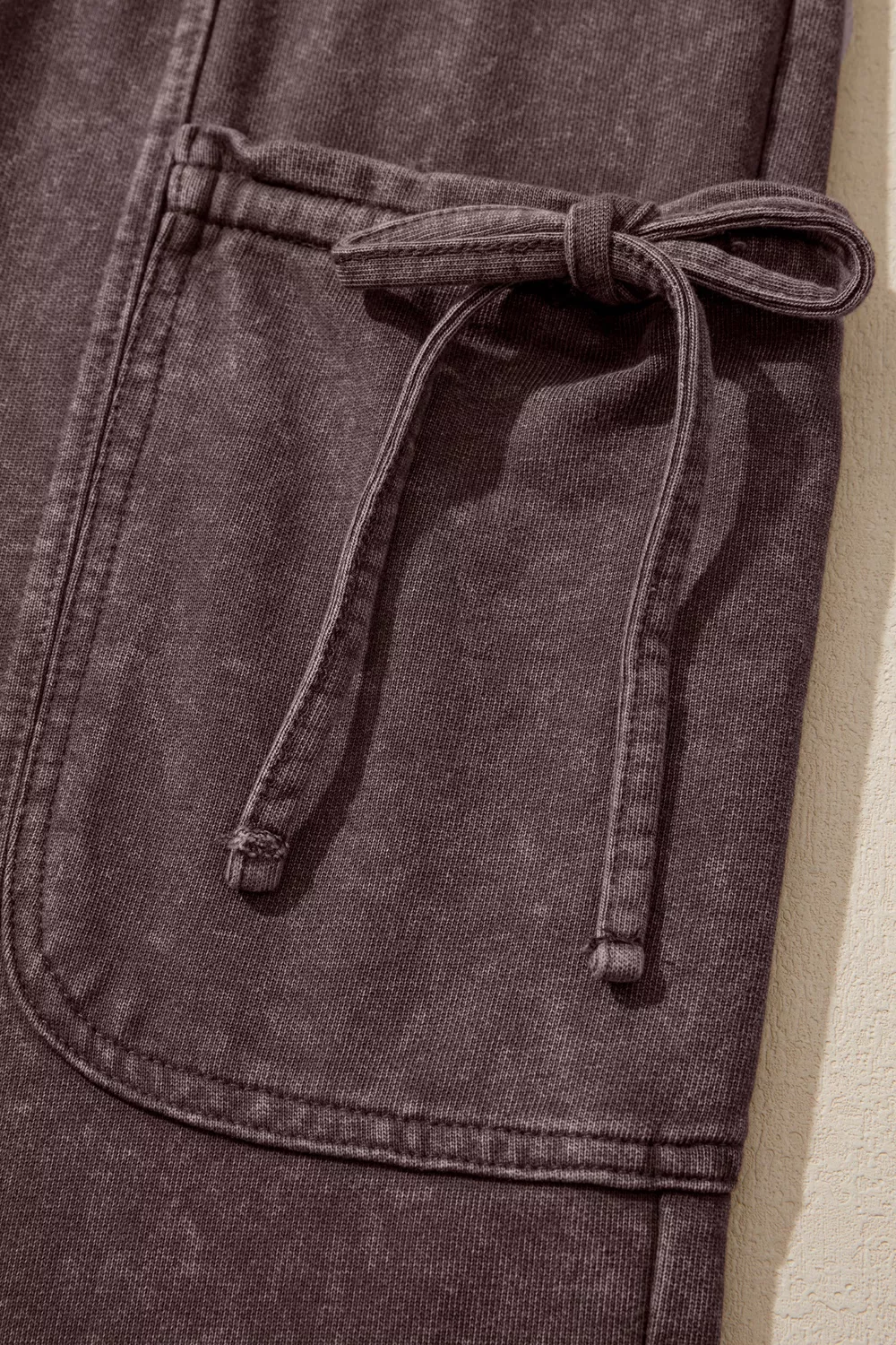 Mineral Wash Elastic Waist Drawstring Tie Detail Cargo Pants, image 7