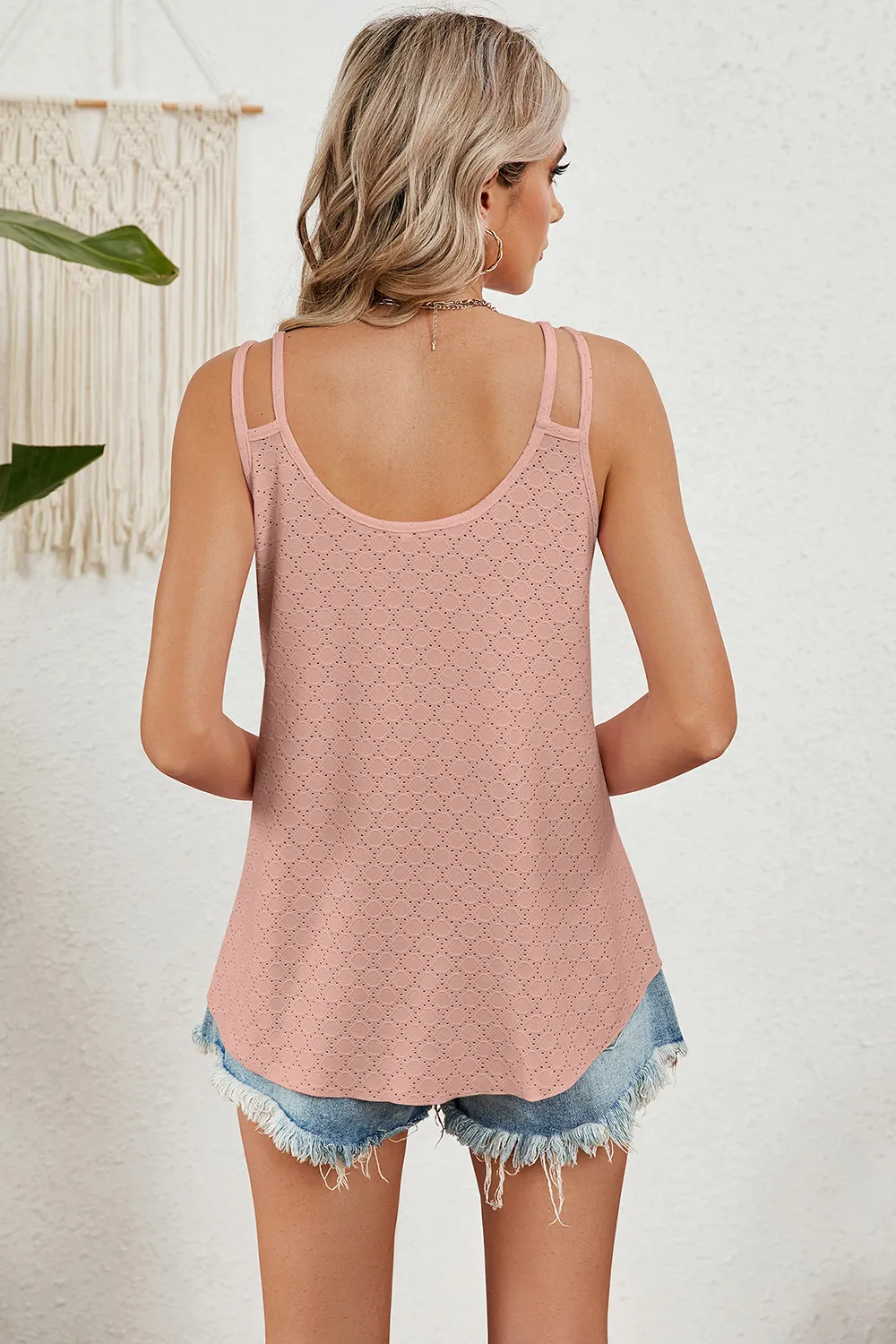 Eyelet V-Neck Double Spaghetti Straps Cami, image 3