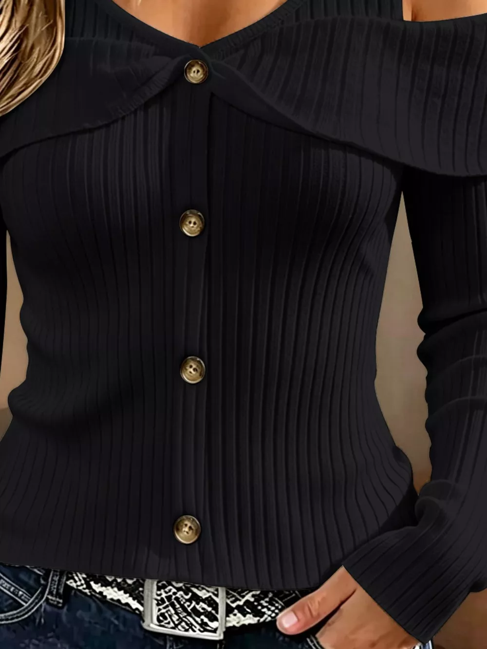 Cold Shoulder Ribbed Knit Top, image 3