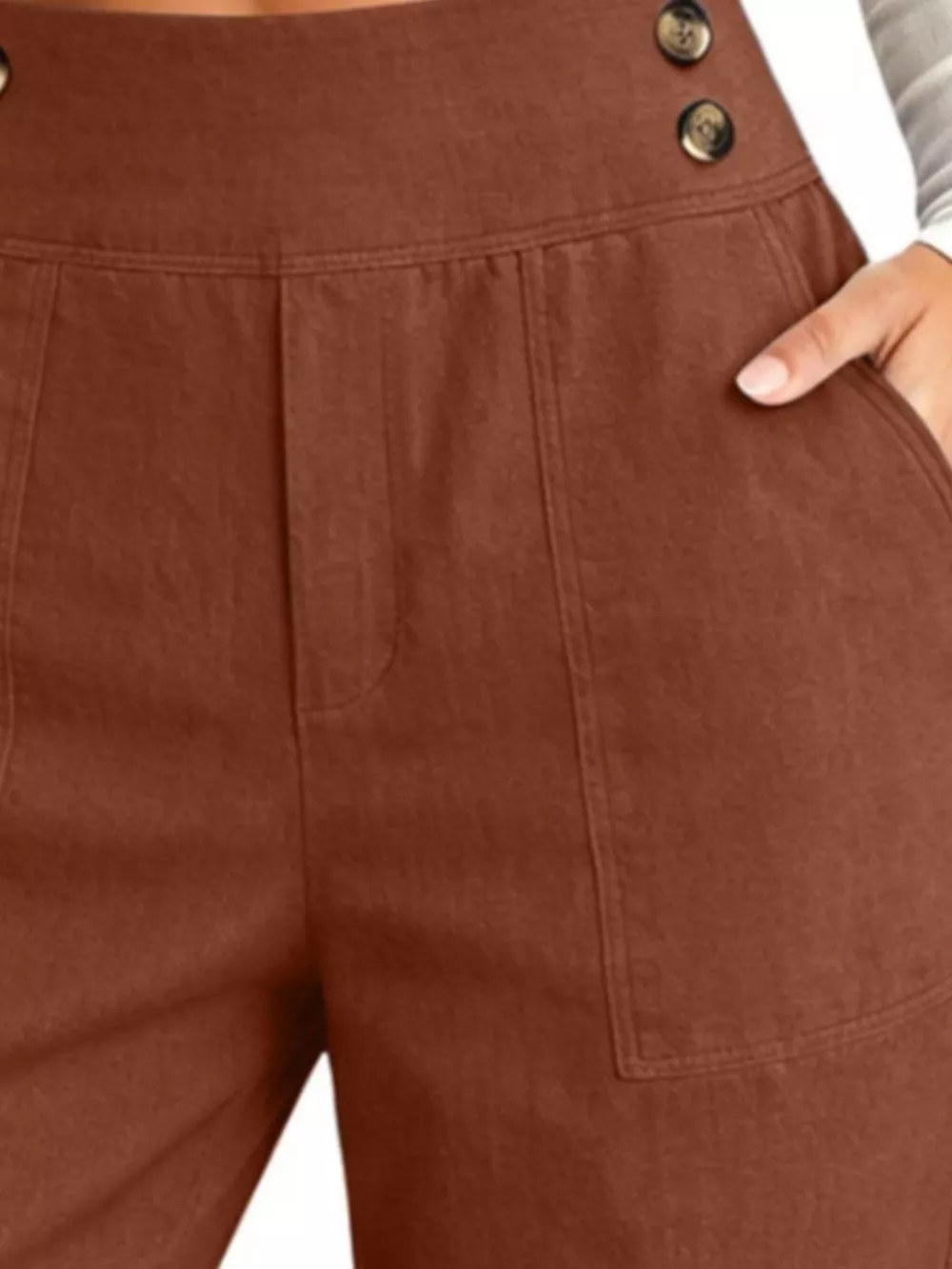 Full Size High-Waisted Button-Detail Cropped Pants Plus Size, image 10