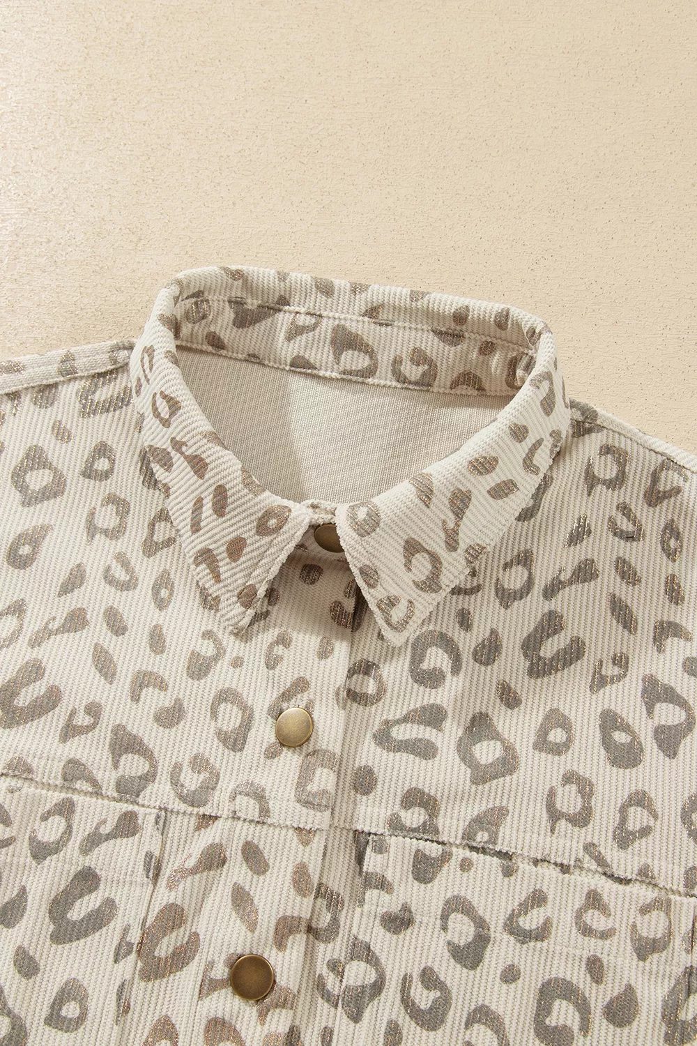 Leopard Print Corduroy Shirt Collar Long Sleeve Regular Fit Jacket, image 10