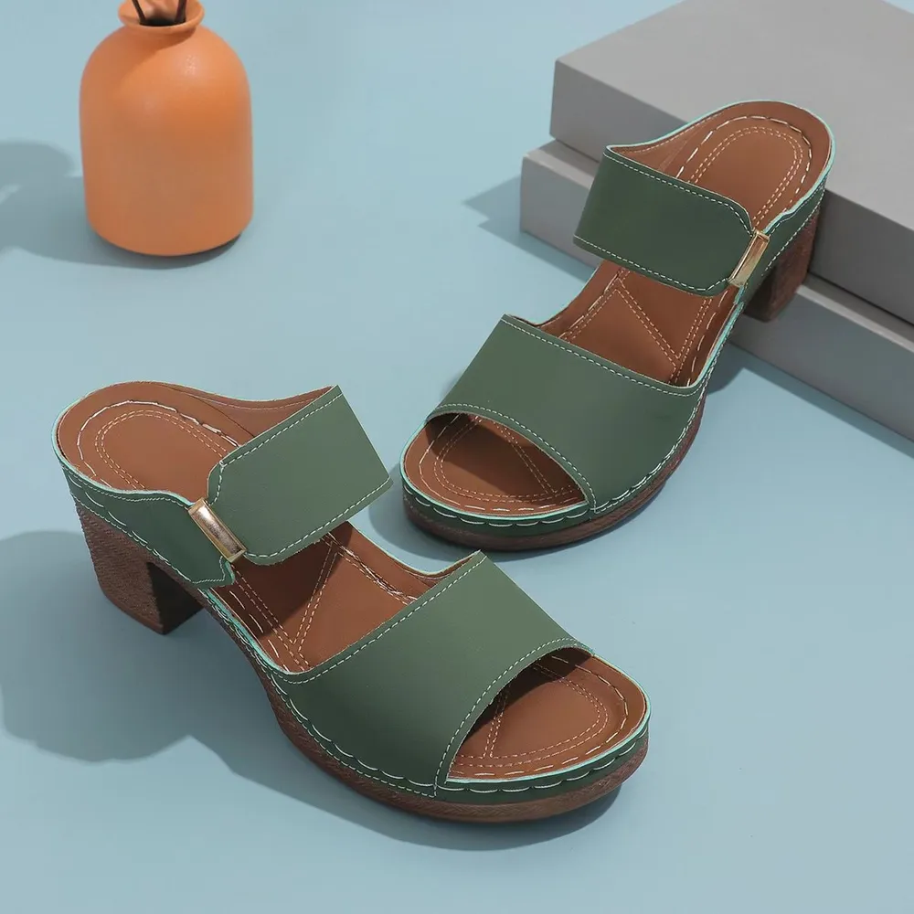 PU Leather Block Heel Sandals, image 2