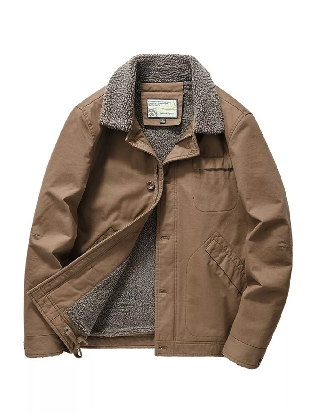 Men's Plus Size Sherpa Collar Button Up Jacket, image 3