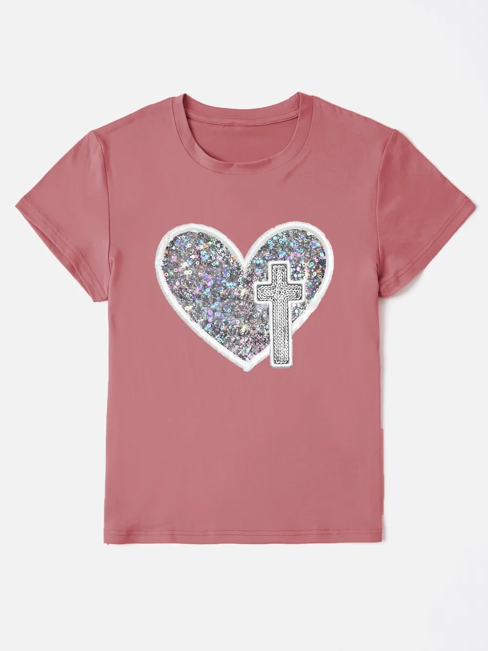Graphic Heart Round Neck Short Sleeve T-Shirt, image 16